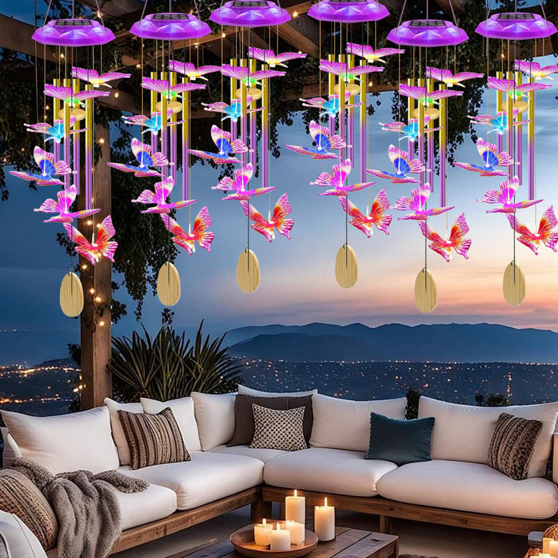 Carillon solaire papillon avec tubes en aluminium, 6