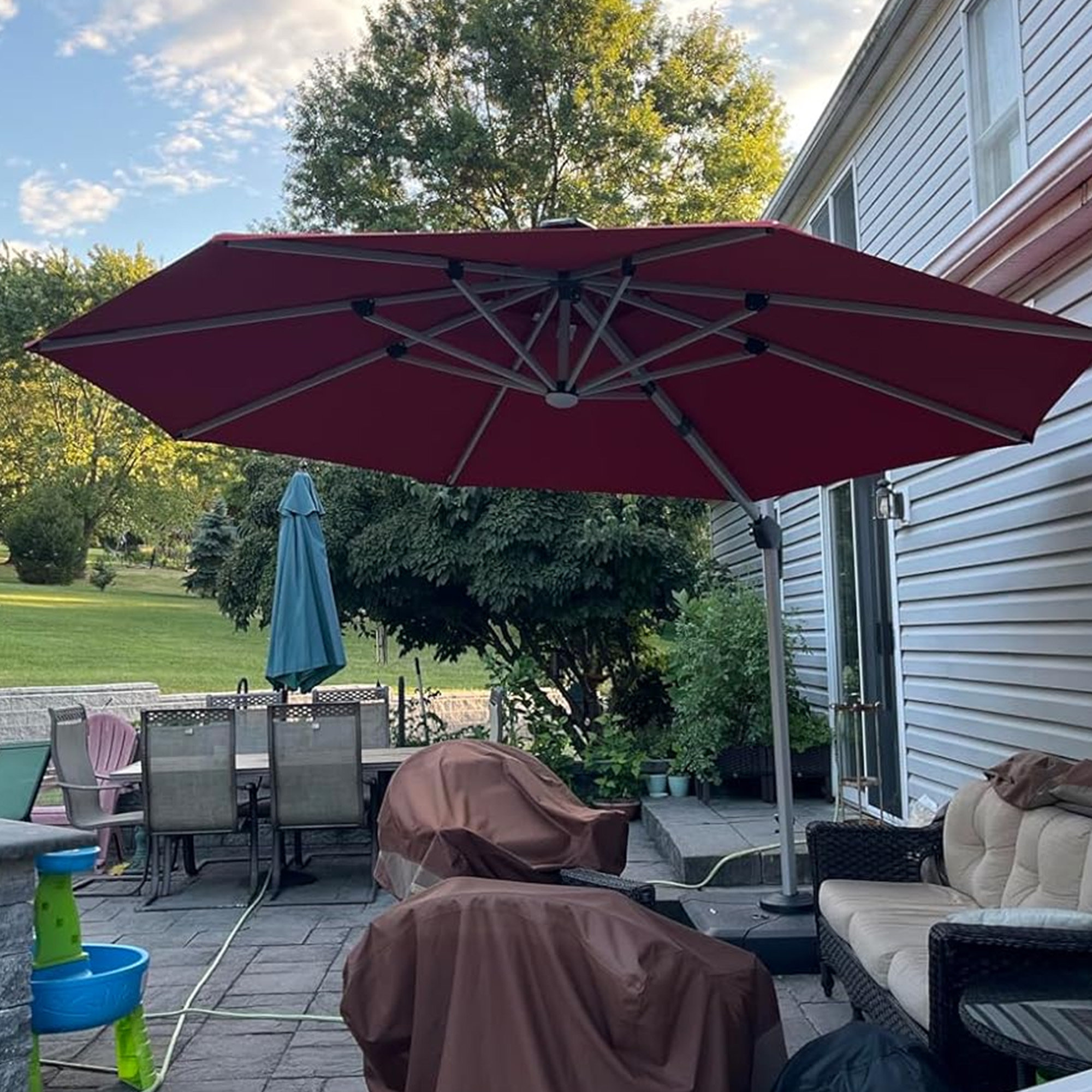 Lillehammer 144'' Cantilever Outdoor Umbrella with lights, Terra