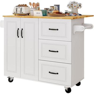 43" Rolling Kitchen Island with Storage and Drop Leaf by Winston Porter