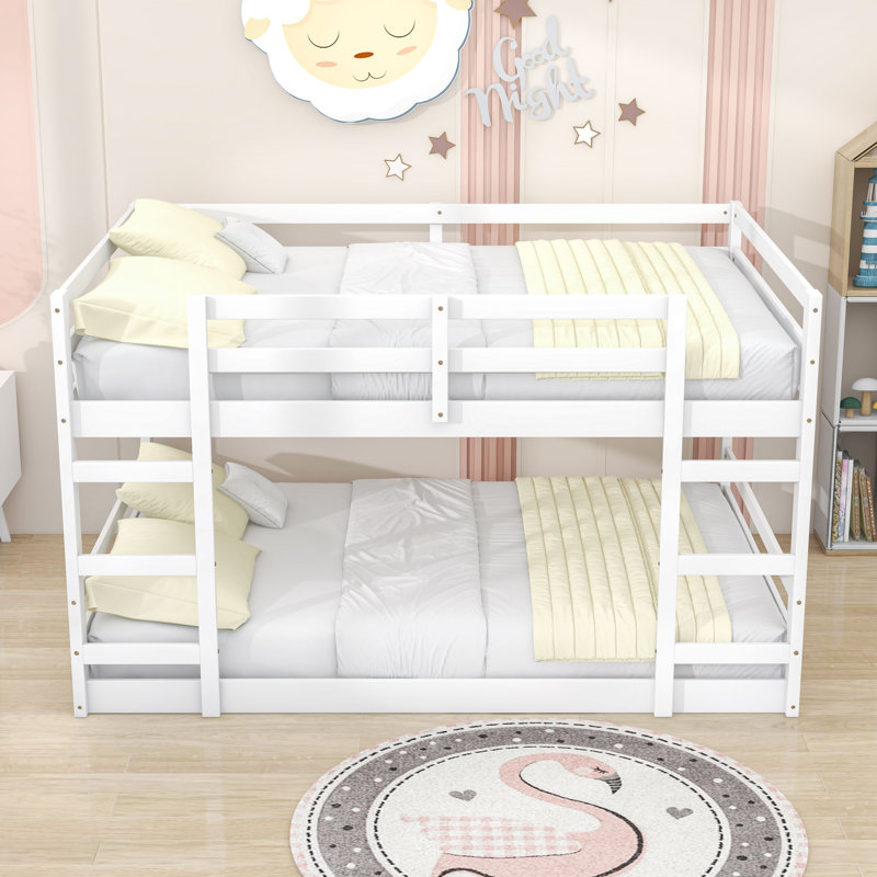 Wooden Bunk Bed With Slats And Ladder, Full over Full, White