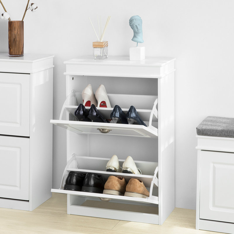 Rangement à chaussures étroit avec 2 tiroirs rabattables et rangement pour chaussures pour couloir, salon, blanc, l 21,3 po x P 9,1 po x H 32,3 po