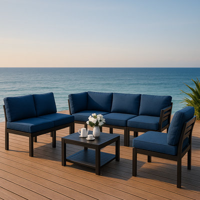 7-Piece Modular Outdoor Metal Conversation Set with Water-Resistant Cushions & Rust-Resistant Frame