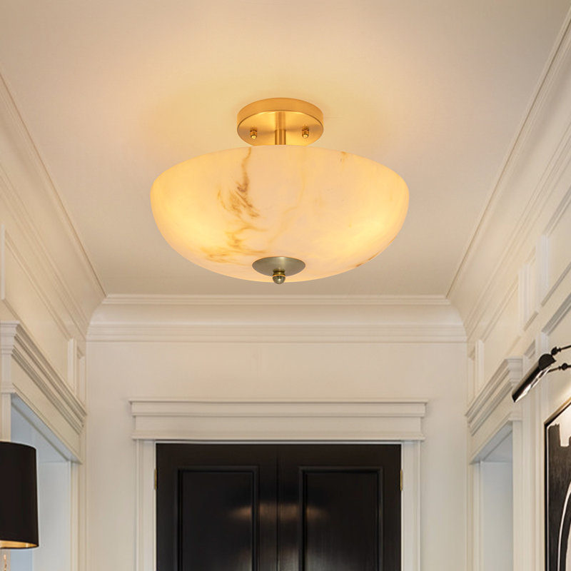 Plafonnier semi-encastré 3 lumières aspect albâtre