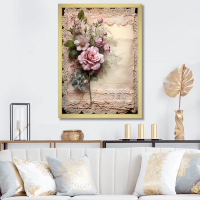 Illustration de dentelle rétro rose rose avec bouquet rustique