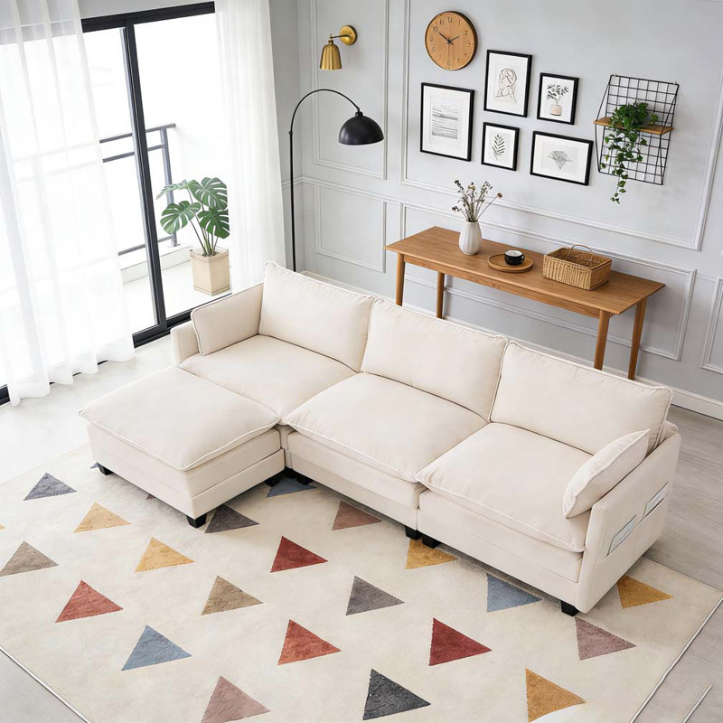 Canapé modulaire surdimensionné avec repose-pieds mobile, Beige