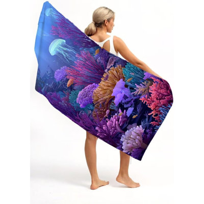 Serviette de plage en microfibre surdimensionnée et très grande taille Jellyfish