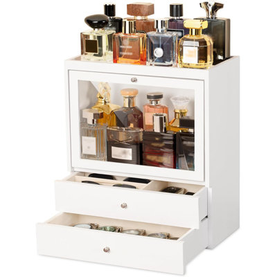 Organisateur de toilette à eau de toilette à 4 niveaux avec rangement à double tiroir, blanc