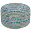 Pouf rond 20 po en jute et coton rayé bleu gris et vert