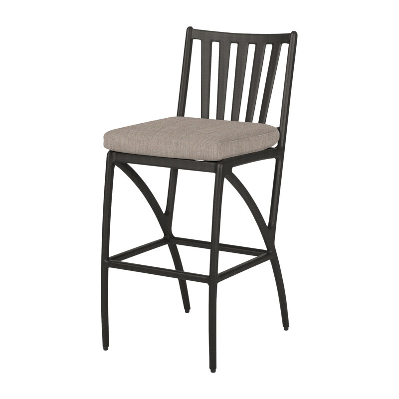 Amari Patio Bar Stool with Sunbrella Cushion, Cast Ash Sunbrella® Plainweave, Carbon