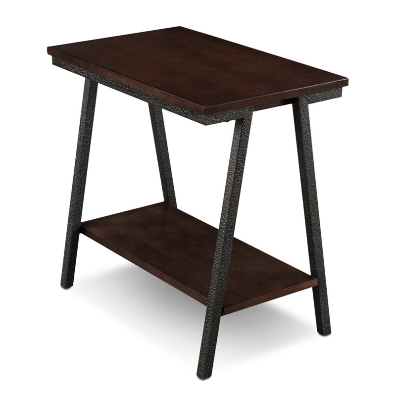 Table d'appoint étroite en bois manufacturé Empiria, Noirci avec métal texturé bronze, Noyer