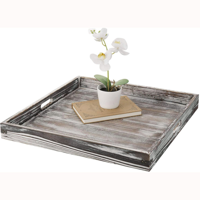 Grand plateau de repose-pieds décoratif en bois massif Simren