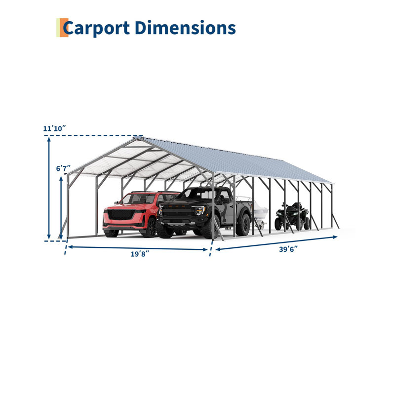 20'X40'x12' Metal Carport for Multiple Vehicles Vertical Roof Design for All-Weather, Heavy Duty Steel Car Ports for Full-Size Pickup Trucks, Boats and Tractors