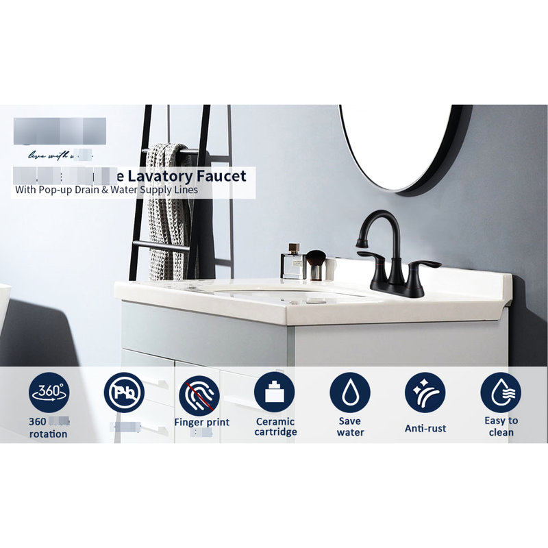 2 Bathroom Sink Faucet In Oil Rubbed Bronze - 4-Inch, With Pop-Up Drain And Hoses Resists Rust, Corrosion, Tarnish, No Finger Print Or Water Spot & Supply To