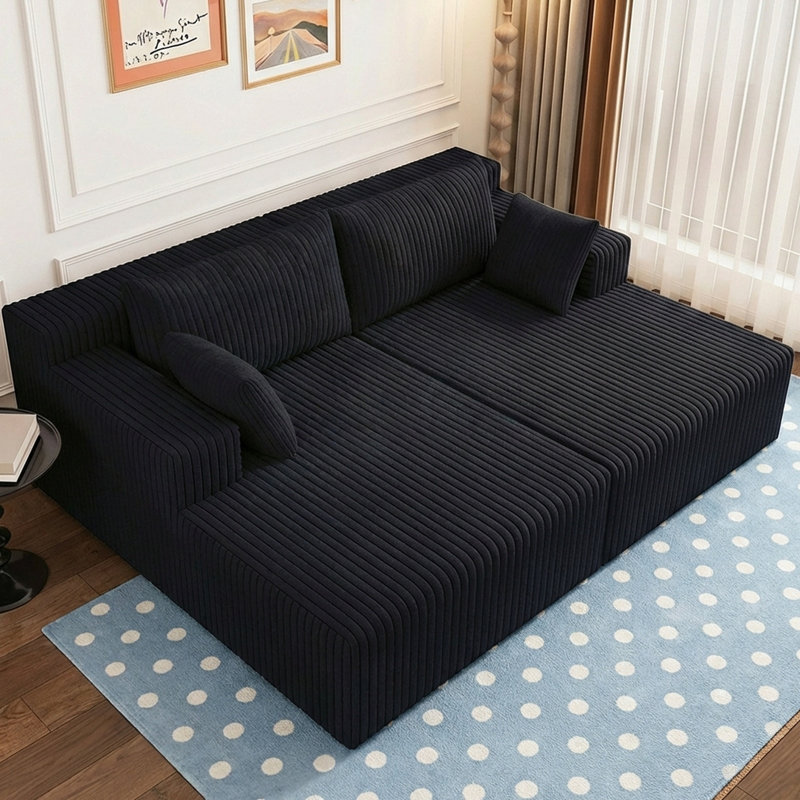 Boneless 71" Oversized Chaise Lounge Chair,Sectional Double Lounge Chaise with Pillows, Upholstered Corduroy Boneless Lounge Chair, Fluffy Modern Loveseat Sleeper Sofa for Living Room or Bedroom