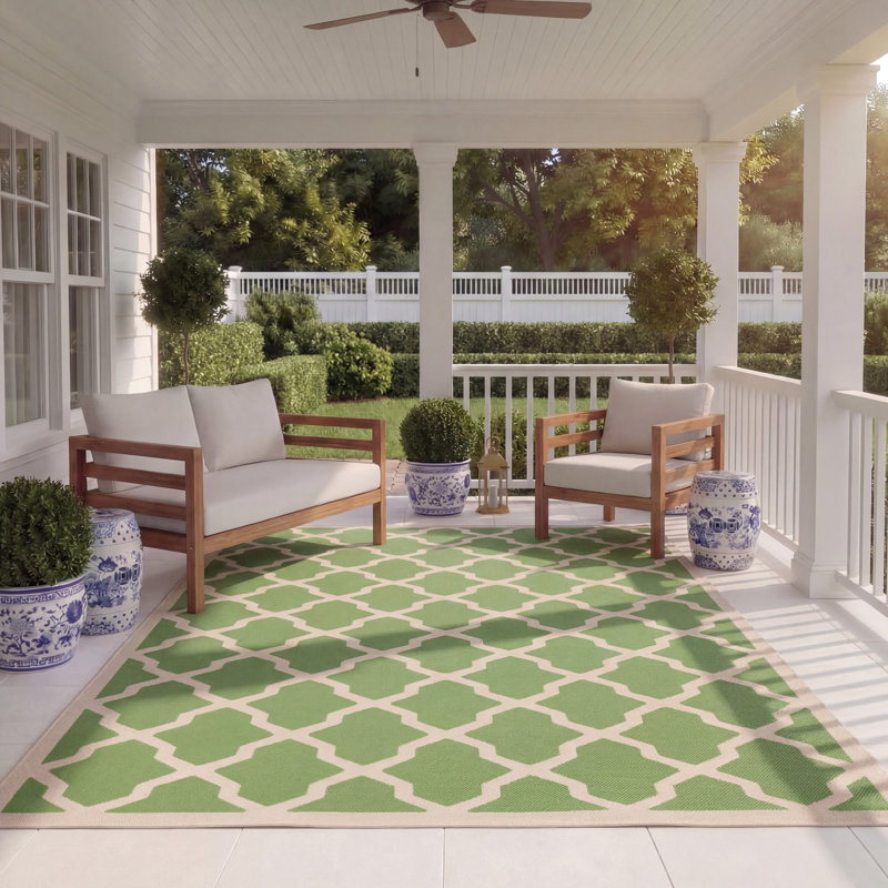 Bordeaux Geometric Green/Blue Indoor/Outdoor Area Rug