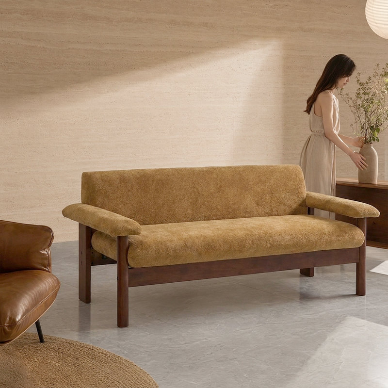 Canapé minimaliste à deux places en chenille - Sofa moderne capitonné avec accoudoirs rembourrés et coussin d'assise amovible