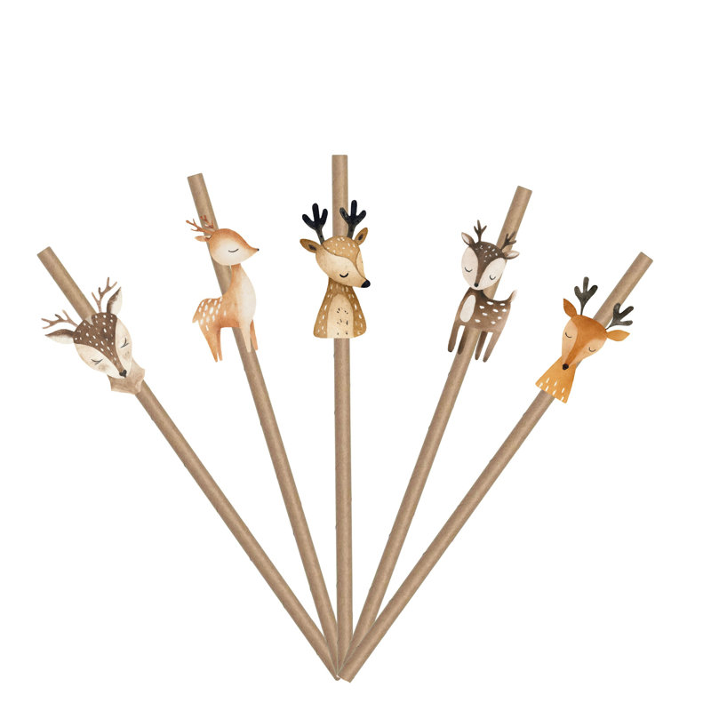 10 pailles en papier animaux boho deer