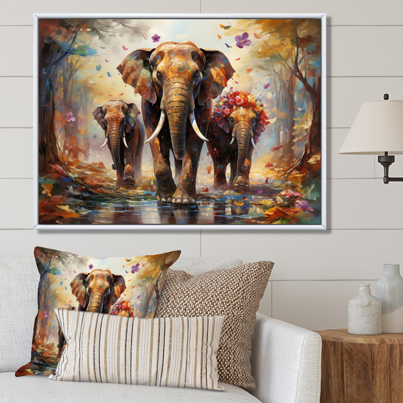 Art asiatique, éléphants thaïlandais VII, reproduction d'art sur toile, H 12 po x l 20 po x P 1 po, Cadre flottant blanc