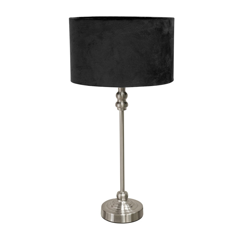 Saylorsburg Metal Table Lamp, Black Velvet, Silver, No