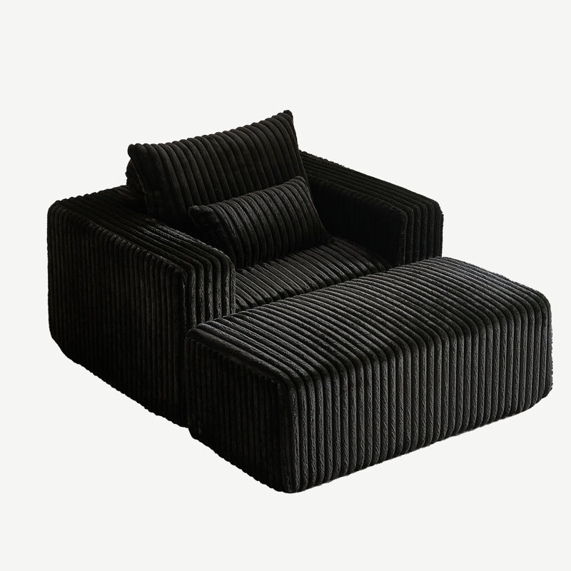 Chaise Lounge Sofa, Black Corduroy