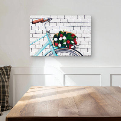Bicycle with Tulips | Bedroom Blue Metal Print for Home Decor