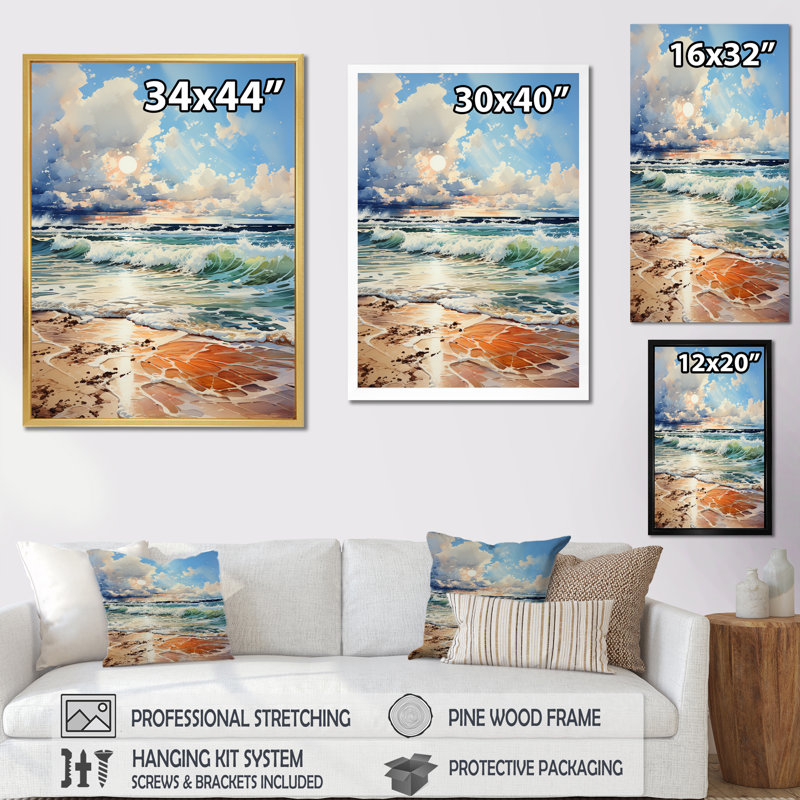 «Coastal Tranquility Horizon» sur toile, H 40 po x l 30 po x P 1,5 po, Cadre simple argenté