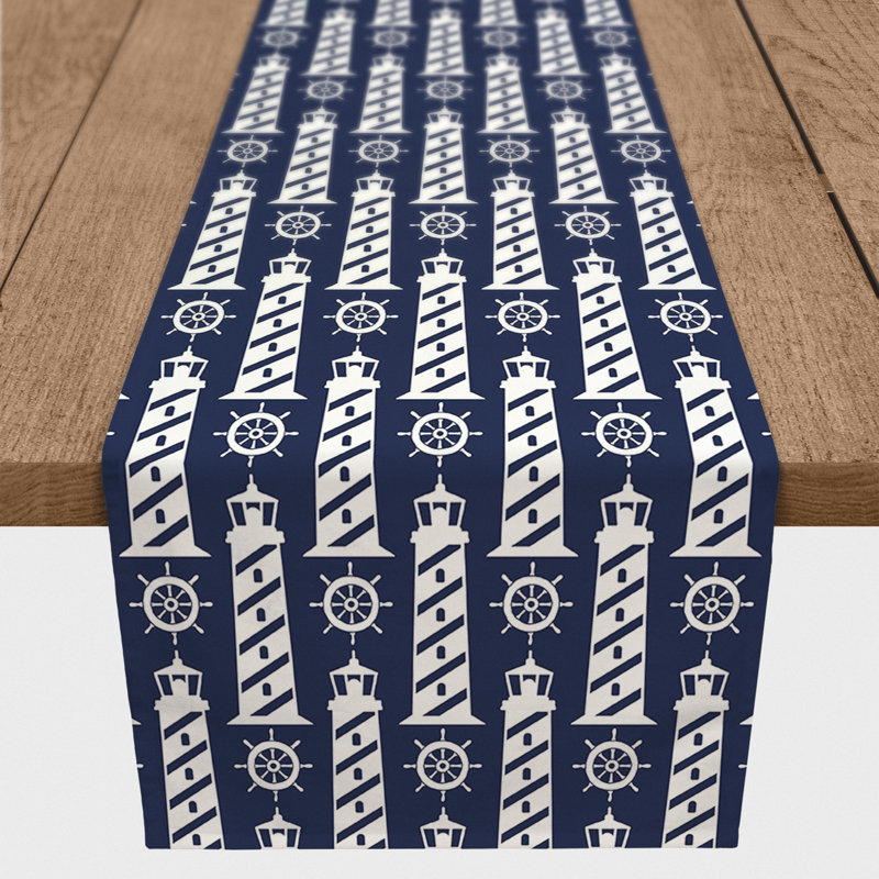 Chemin de table géométrique McLain, L 72 po x l 16 po, Bleu foncé