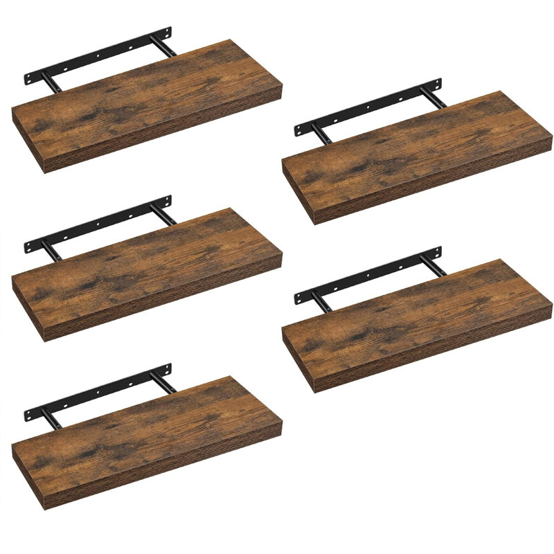 Ensemble de tablettes flottantes, brun rustique, présentoirs muraux pour cadres, décoration murale, salon, cuisine, panneau de fibres à densité moyenne durable avec support en acier