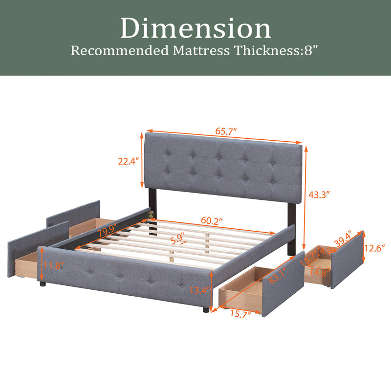 Lit plateforme avec rangement Bodwar, Gris foncé