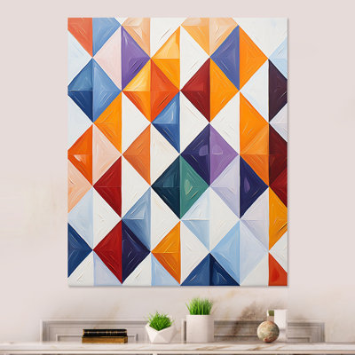 Carreaux géométriques multicolores orange et bleus - tuile abstraite, art mural en métal