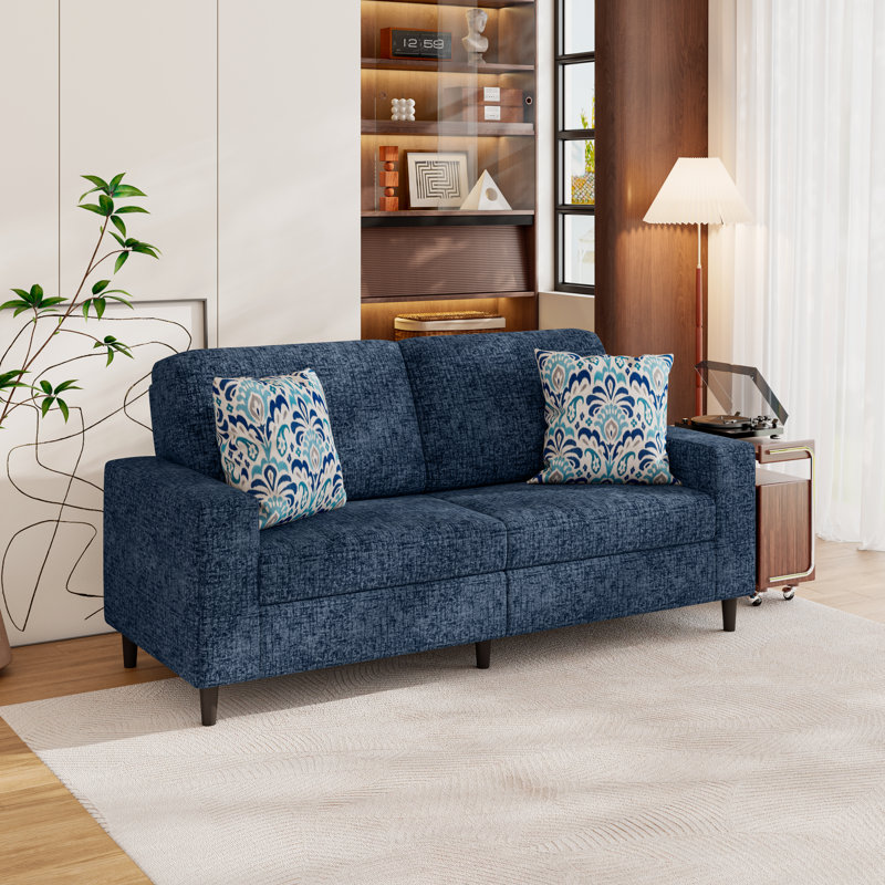 Canapé à accoudoirs carrés 77,5 po Yosselin, Chenille bleu