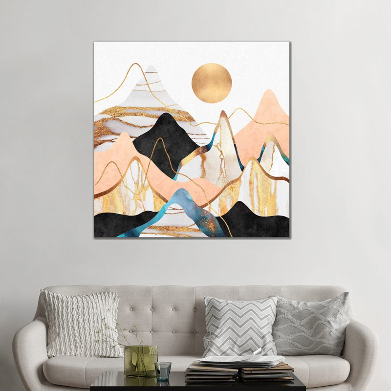 Impression d’art graphique, "mountainscape III" par Elisabeth Fredriksson, H 48 po x l 48 po x P 1,5 po, Toile tendue