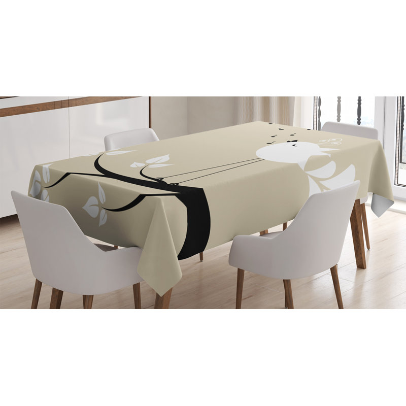 Ambesonne Birds Tablecloth, 2 Birds On A Branch Singing Love Songs Friend Valentine Couple Hope Living, Rectangular Table Cover For Dining Room Kitchen Decor, 52" X 70", Cream Black White
