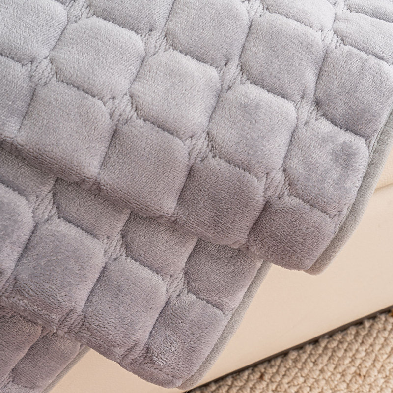 2 Piece Quilted Plush Sectional Sofa Cushion Cover Set, Non Slip Washable Protector for L Shaped Couch, Light Gray