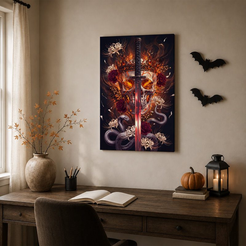 Impression sur toile Fiery Crowned Skull, H 18 po x l 12 po