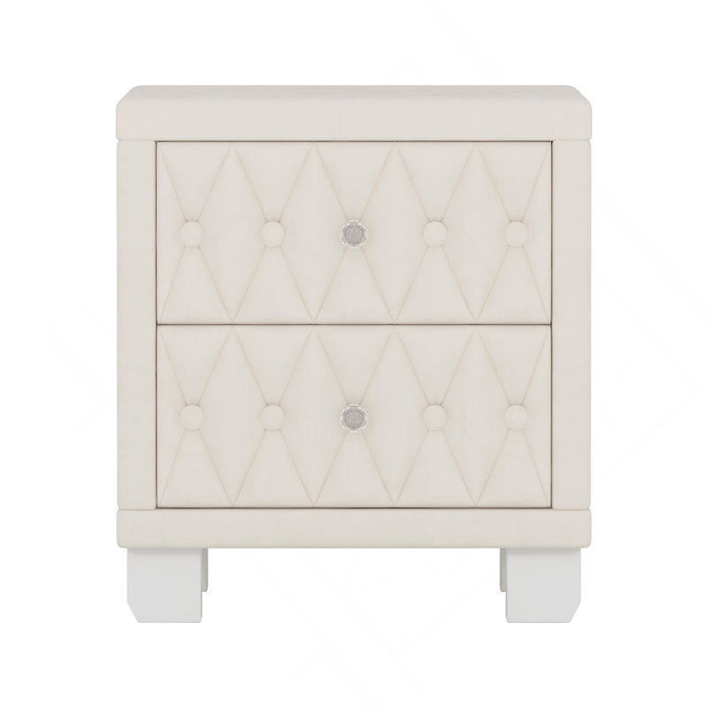 Mahzbin Velvet Nightstand with 2 Drawers, Beige