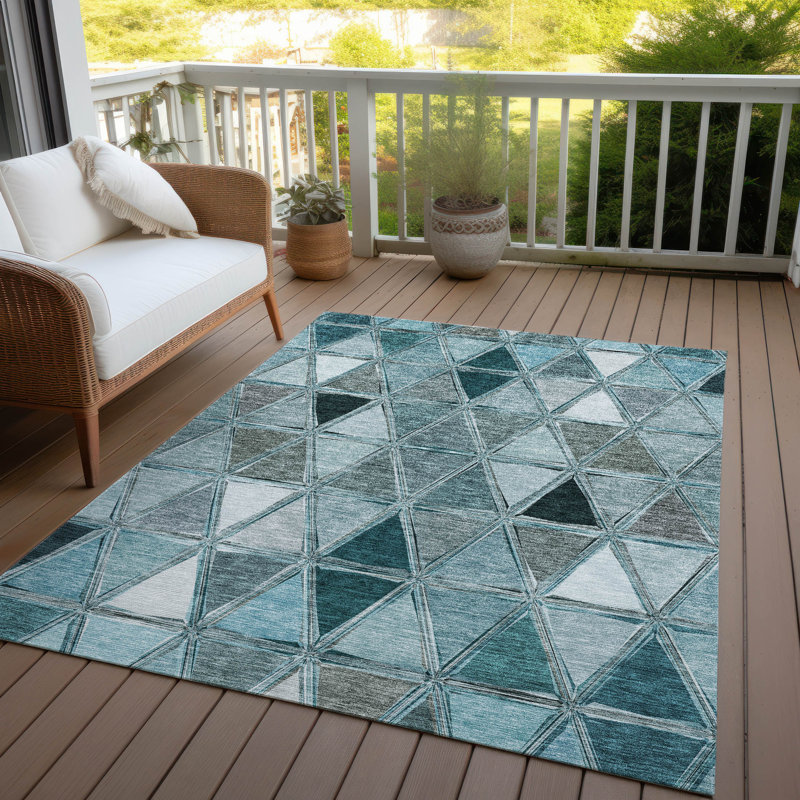 Tapis intérieur / extérieur en polyester tissé à la machine Darmstadt, Rectangle de 10 pi x 14 pi
