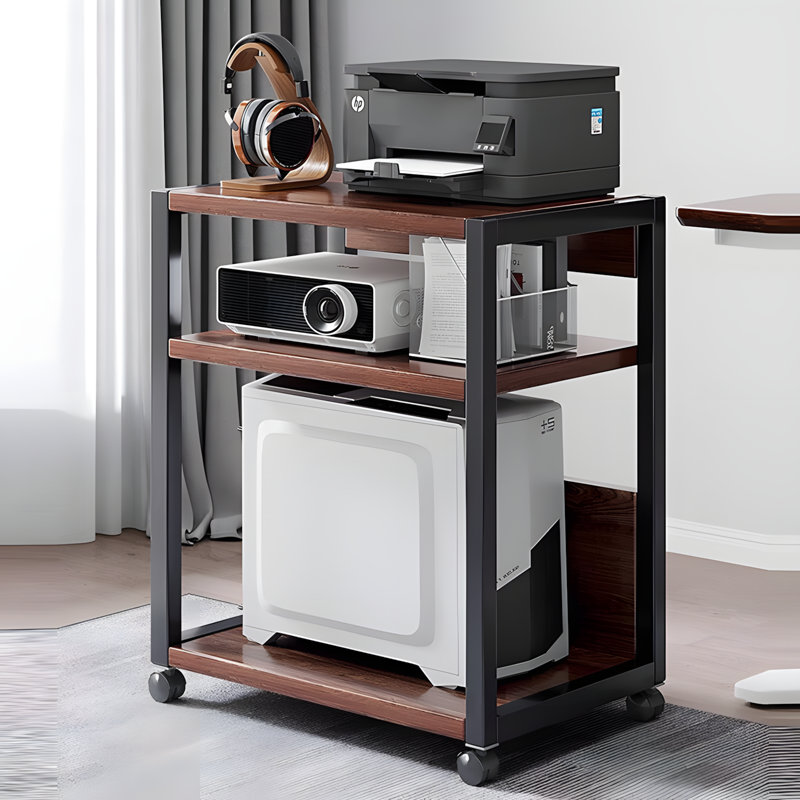 Organisateur de tablette de rangement réglable avec roulettes, support d'imprimante à plusieurs niveaux, support pour micro-ondes, cadre en métal robuste pour la cuisine de bureau à domicile