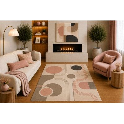 Tapis ultra-léger 5 pi x 7 pi de style Mid-Century olive ultra-léger mauve terre cuite motif de pétales géométriques pour le salon, la chambre à coucher, la salle à manger, le tapis en silicone antidérapant et le velours