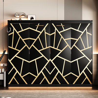 Grand lit avec imprimé, éclairage à DEL et encastré, design moderne grand noir espace, dessous,