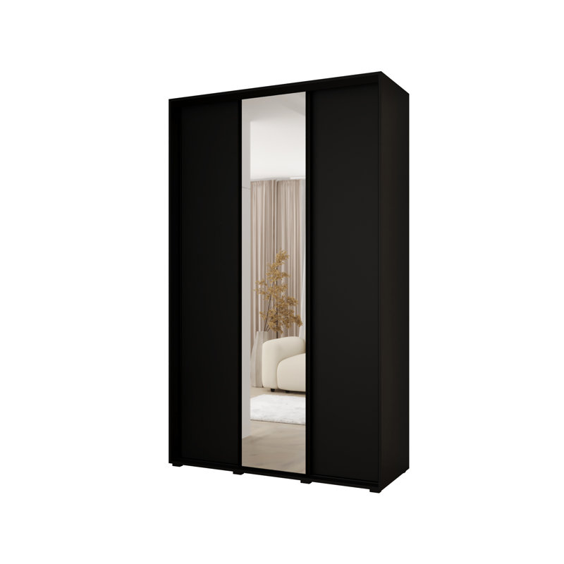 3 Door Manufactured Wood Wardrobe, 235.2cm H x 160cm W x 45cm D, Black
