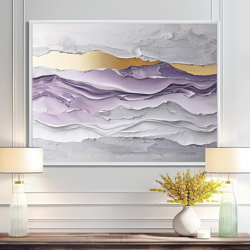 Lavender And Stones Transtitional Horizon I - Transitional Large Wall Art, 30" H x 40" W, Picture Framed, White