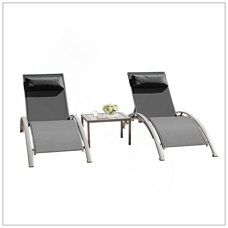 Pool Lounge Chairs Set Of 3 (2 Lounge Chairs+1 Table), Dark Gray