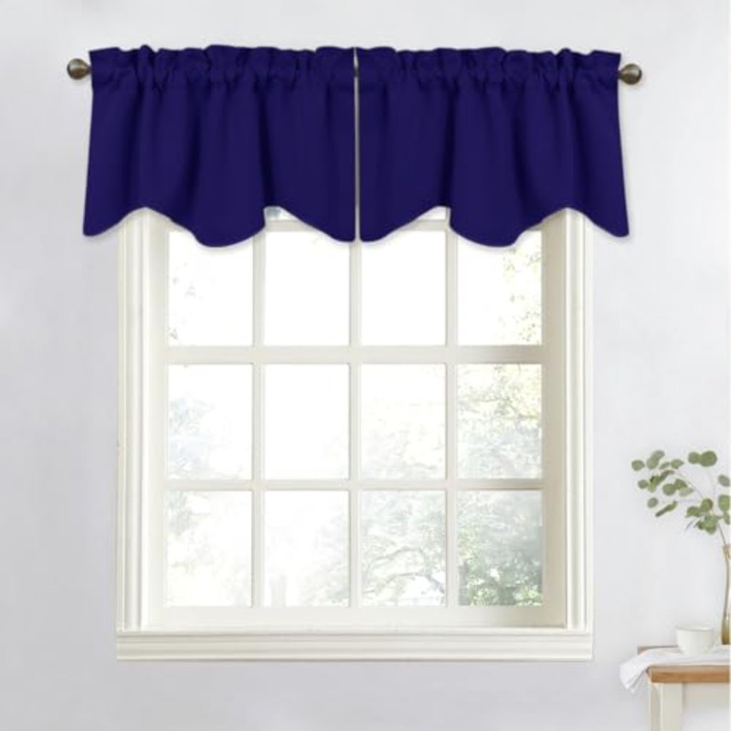 Scalloped Window Valances For Kitchen - Home Decoration Thermal Insulated 52 Inches By 18 Inches Rod Pocket Blackout Valance Window Treatment Curtains Drapes For Bedroom, 4 Panels