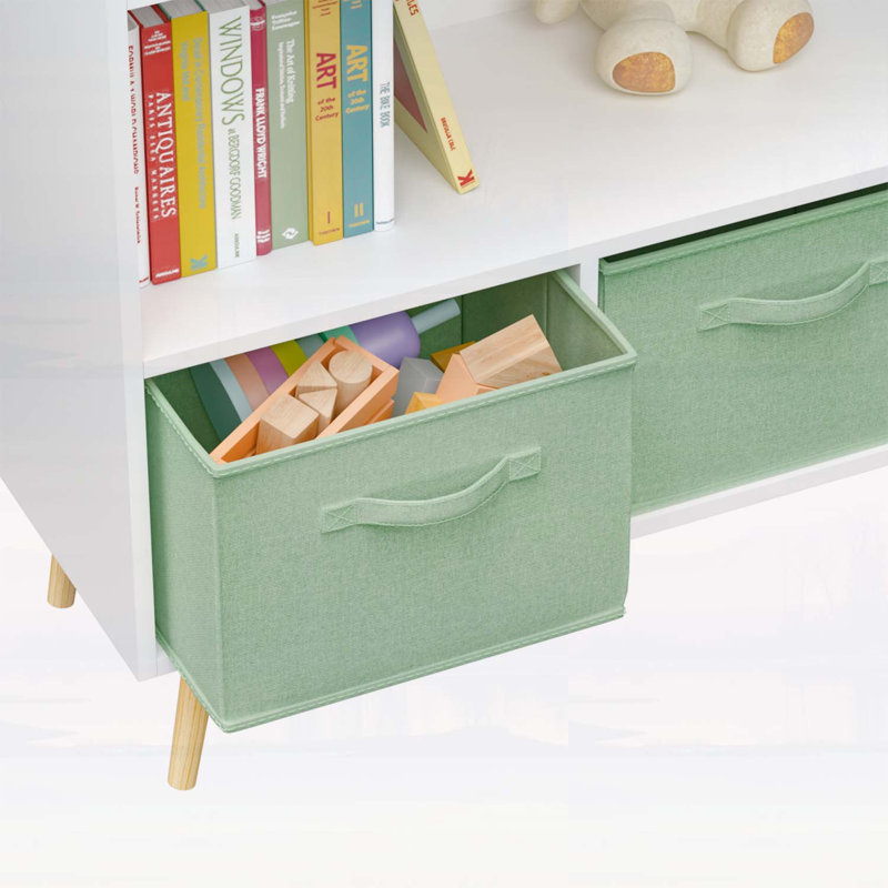 Bibliothèque pour enfants avec tiroirs en tissu pliables, présentoir à livres et rangement pour jouets, blanc/vert