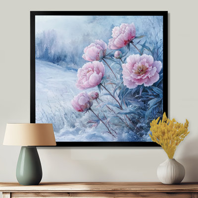 Pivoines dans le champ couvert de givre II - pivoines, art mural