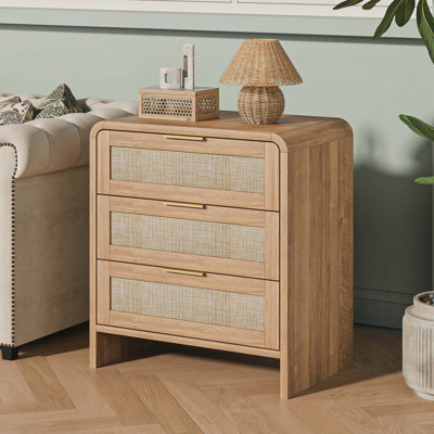 Table de chevet en rotin avec 3 tiroirs