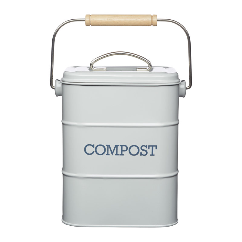 Living Nostalgia 3L Metal Compost Odor Resistant Indoor Compost Bucket, Grey