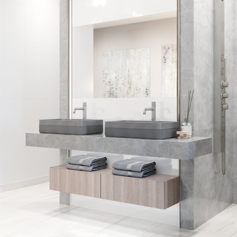 Cypress 21" L x 14" W x 5" H Rectangular Concrete Vessel Bathroom Sink with 12" H Faucet