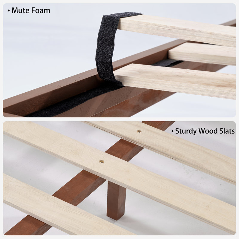  Modern Solid Wood Platform Bed Frame with Headboard, Brown, King